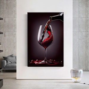 Hälla vin i en glasduk, väggkonst med rött vin, matrumsinredning, bild 4