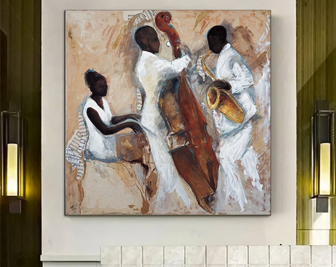 African Jazz Art, African Canvas, Jazz Wall Art, Jazz Oil Painting Canvas, Pianist Wall Art, Musician Canvas, Saxophone Canvas, Jazz Canvas,