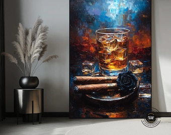 Whiskey Puro Luxe Art – Modern Men’s Room Decor, Luxury Bar Wall Art, Masculine Stylish Canvas