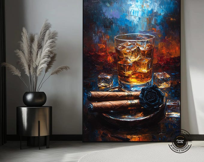 Whiskey Puro Luxe Art – Modern Men’s Room Decor, Luxury Bar Wall Art, Masculine Stylish Canvas