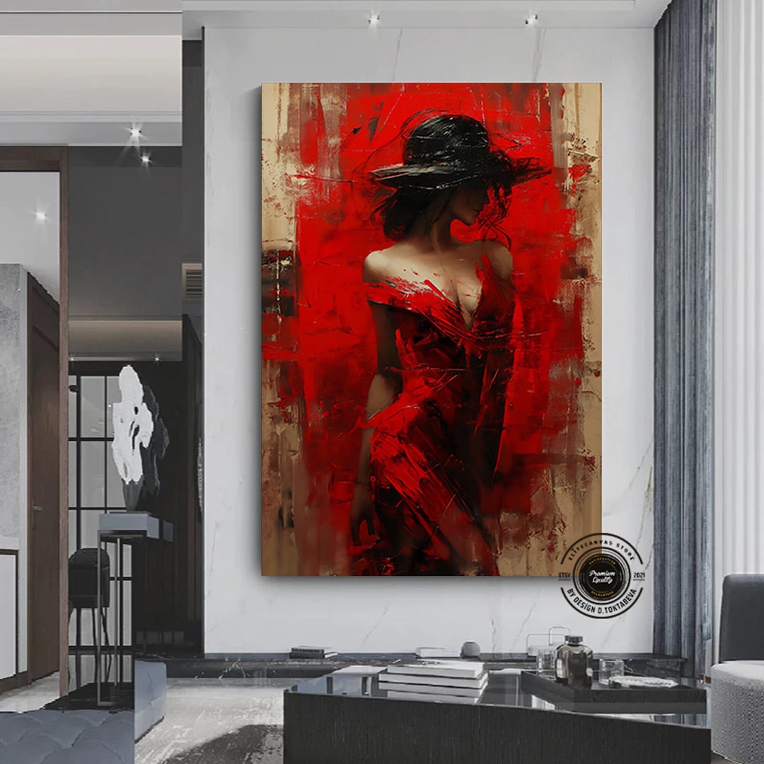 Abstract Red Woman Canvas Art: Handmade Figure Painting - Etsy
