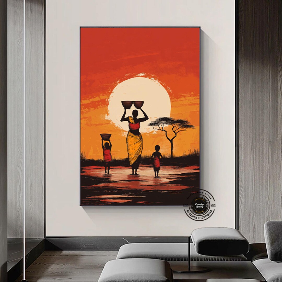 African Family Canvas Art: Sunset Landscape, Ethnic Wall Decor - Etsy