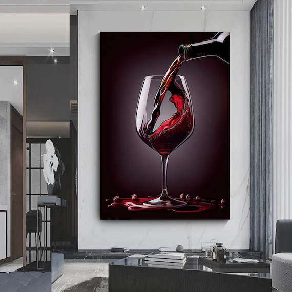 Pouring Wine In A Glass Canvas, Red Wine Wall Art, Dining room decor,