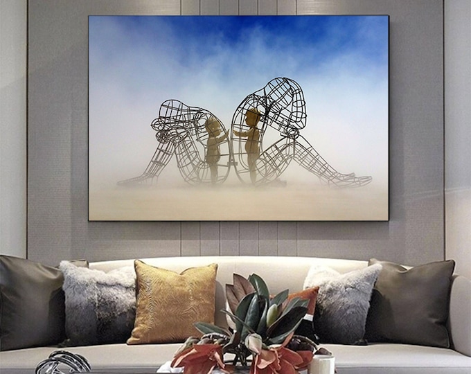 Inner Child Glowing, Inner Child Sculpture, Burning Man Sculpture, Two People Turning, Modern Wall Art, Abstract Art Print, Canvas Art Decor