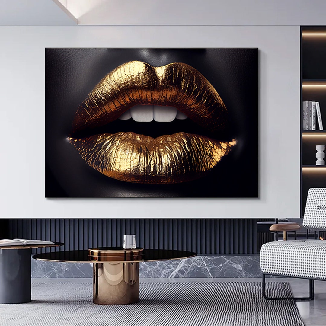 Gold Lips Canvas Wall Art Canvas Design Ready to Hang Home Etsy