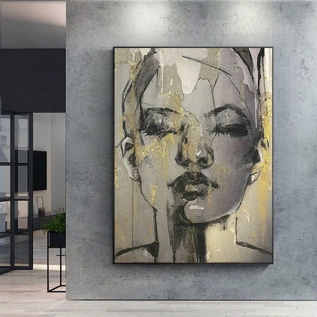Abstract Woman Portrait Woman With Golden Make-up Woman Wall - Etsy
