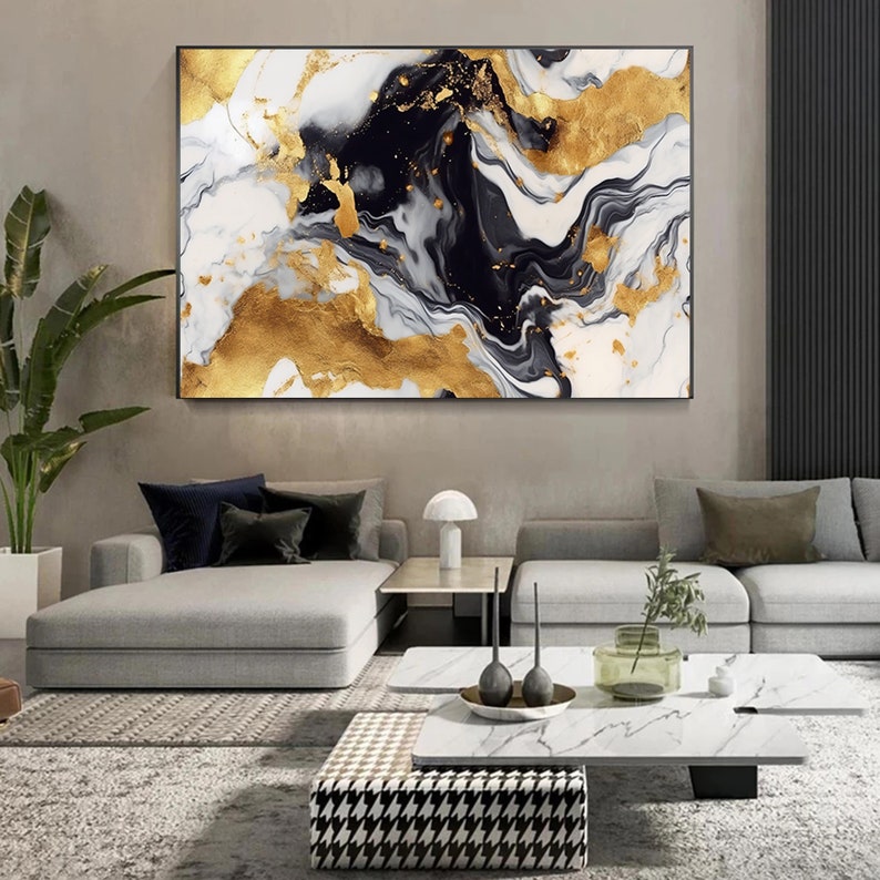 Black Gold Abstract Canvas Print Abstract Luxury Wall Art Etsy