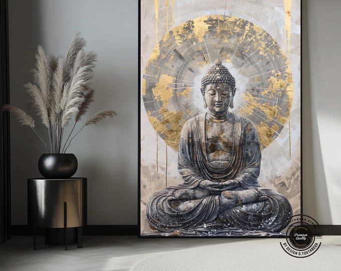 Gold Aura Buddha Canvas – Handmade Zen Wall Art