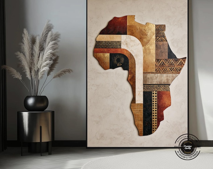 Large African Map Art, Minimalist Modern Tribal Home Decor, Ready to Hang Canvas