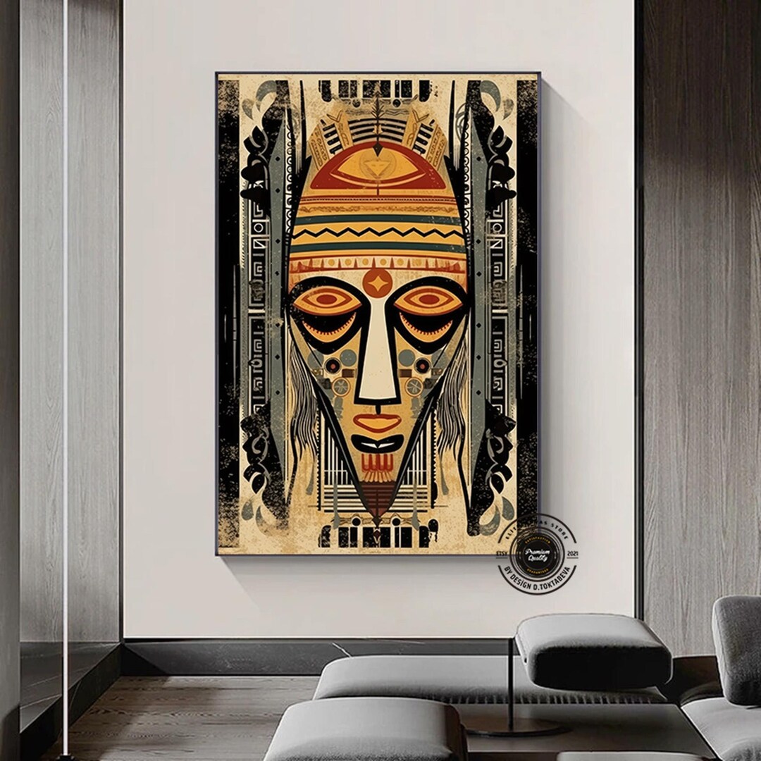 African Mask Canvas Painting: Traditional Wall Art Decor - Etsy