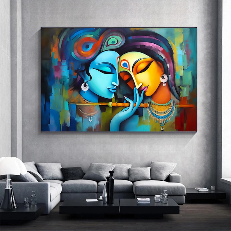 Obraz na płótnie Radha Krishna, tradycyjny indyjski wydruk artystyczny zdjęcie 6