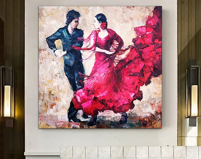 Canvas Home Decor, Large Canvas, Couple Dancing Painting Print, Music Room Art, Tango Couple Canvas Painting, Framed Canvas Ready to Hang