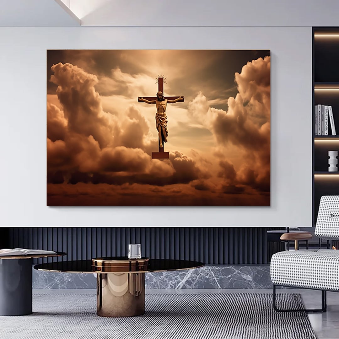 Jesus Christ Canvas Wall Art, Jesus on the Cross Canvas Wall Art, Easter Gift Canvas Wall Decor