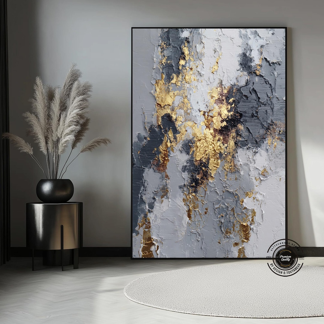 Gold and Grey Abstract Canvas Painting | Luxury Modern Wall Art ...