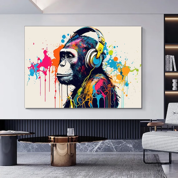 カラフルなグラフィティゴリラ像 レジン 赤 デザイン