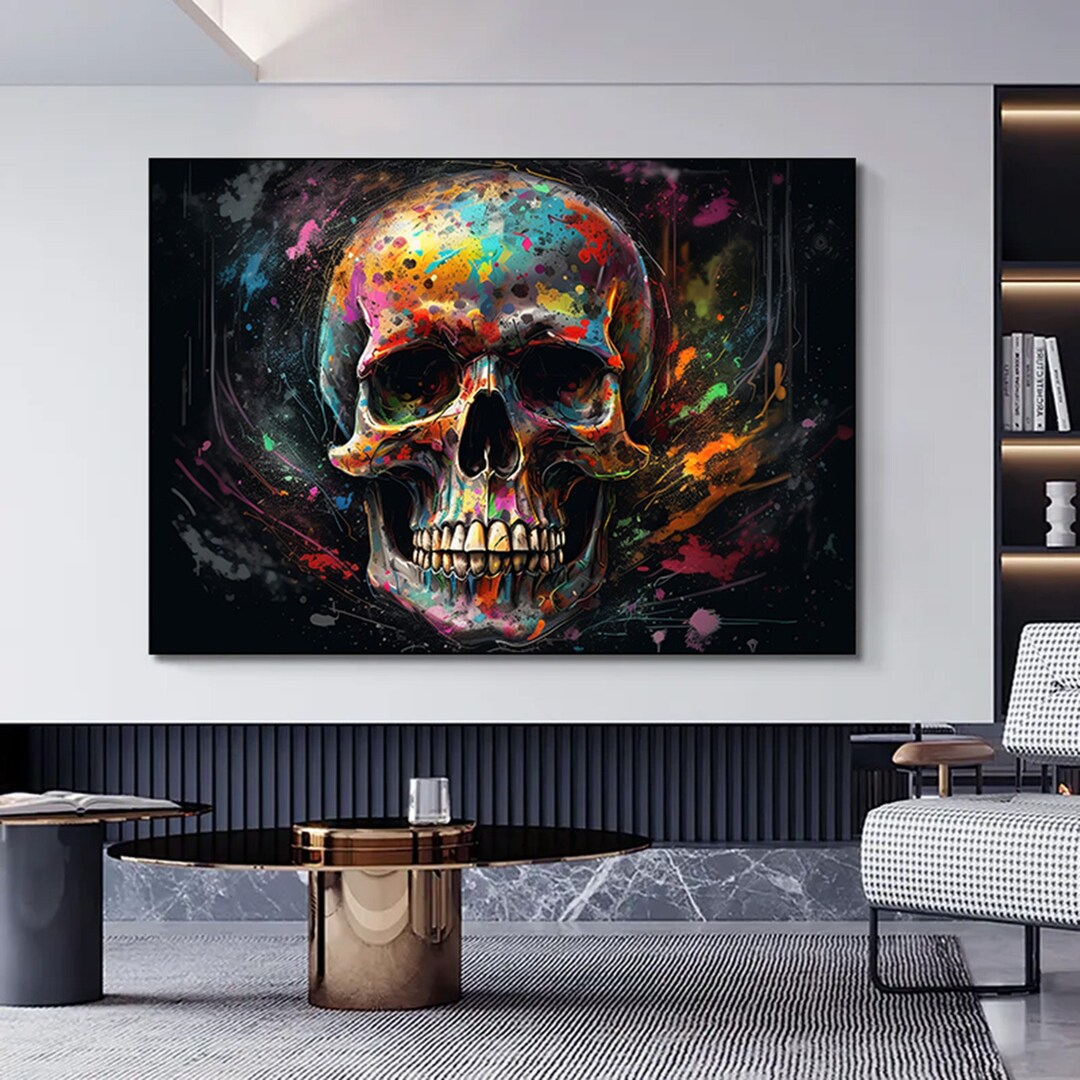 Colorful Skull Abstract Canvas Art – Oil Painting Style Print - Etsy