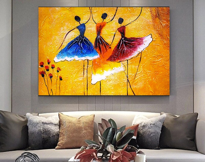 Colorful Artwork, Oil Painting Print, Ballerina Printed, Ballet Art Canvas, Dance Art, African Woman Artwork, Abstract Canvas Art,