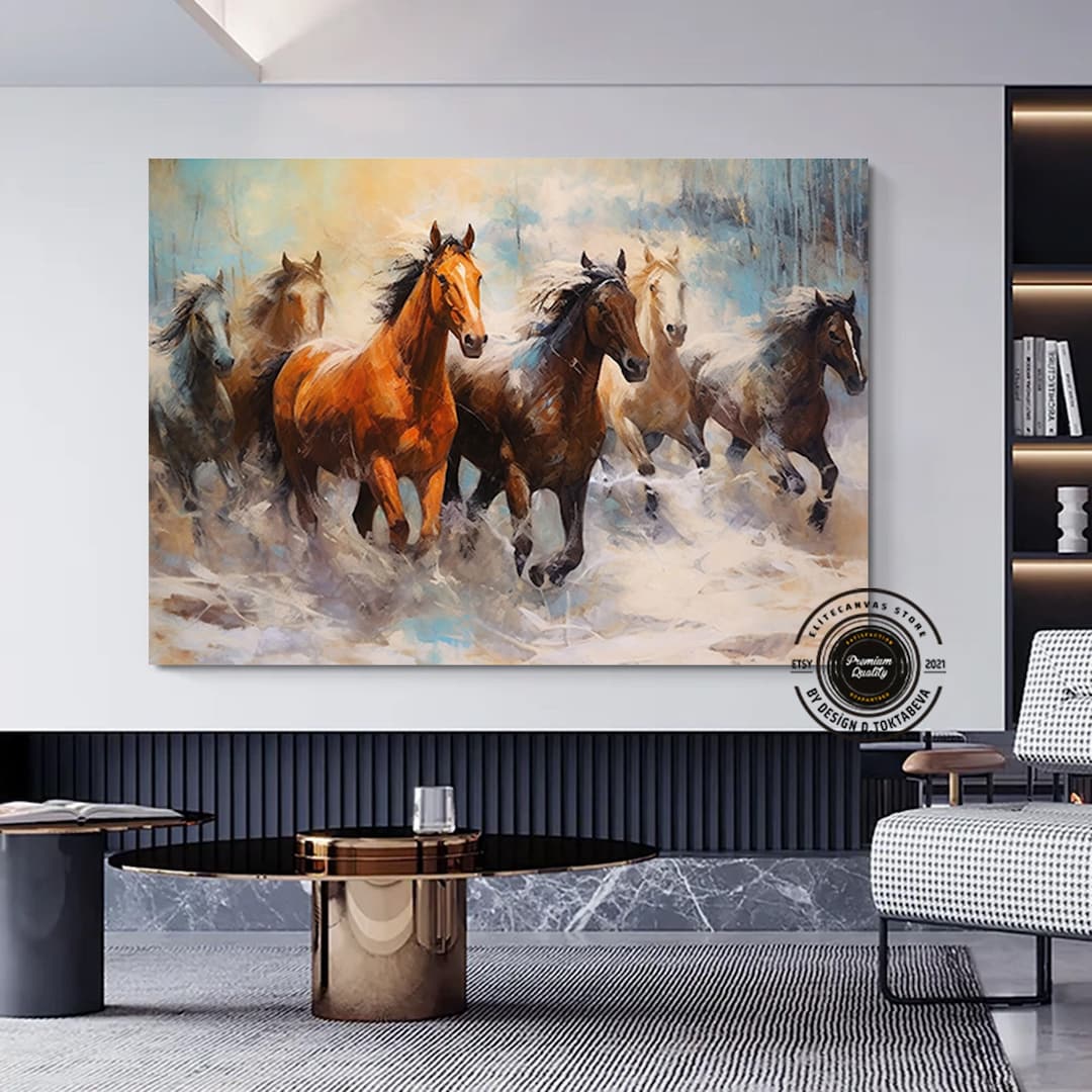 Abstract Horse Painting on Canvas, Large Horse Wall Art Print Colorful