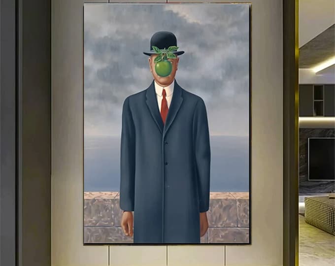 Surreal Rene Magritte Canvas Print Art,The Son of Man René Magritte Canvas Wall Art,Surreal Art Print, Surreal Painting,Wall Hanging