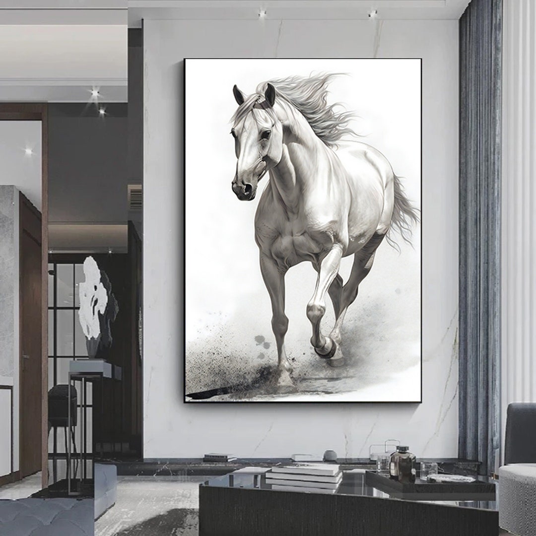 White Horse Canvas Painting, Wild Animal Wall Art - Etsy