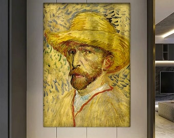 Van Gogh Canvas Wall Art ,Self Portrait with Gray Straw Hat, Exhibition painting, Van Gogh Poster, Van Gogh Print, Painting on Canvas