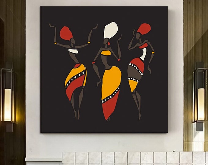 Ethnic Abstract Canvas Art, Tribe African Women Dancers Artwork, Women Dancers Poster, African Canvas, African Women Dancing Art Canvas,