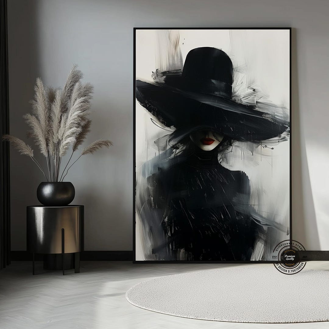 Woman in Black Hat Canvas Painting: Fashion Art Wall Decor - Etsy