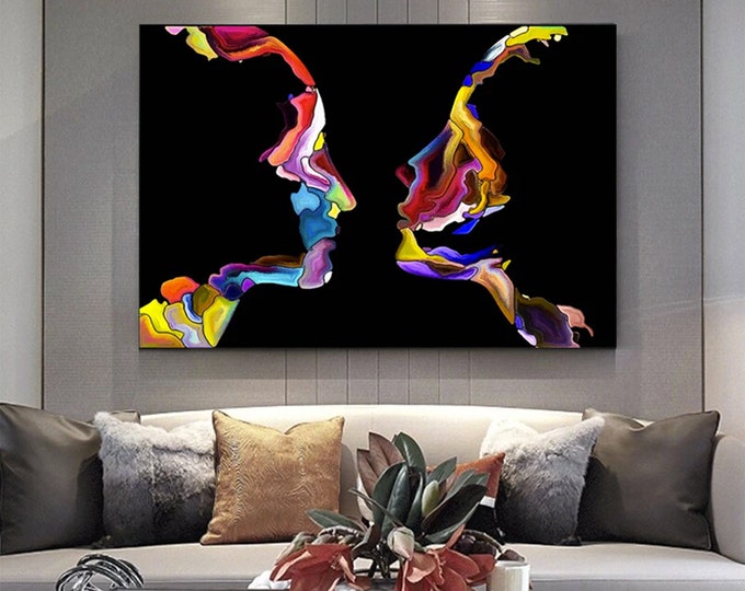 Colorful Abstract Couple Silhouette, Couple Wall Decoration,Lover colorful couple painting wall art print. Modern home decor art