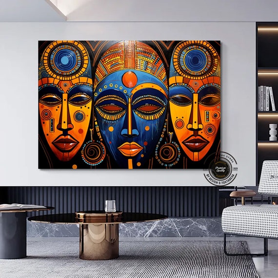 Abstract African Tribal Mask Canvas Wall Art - Etsy