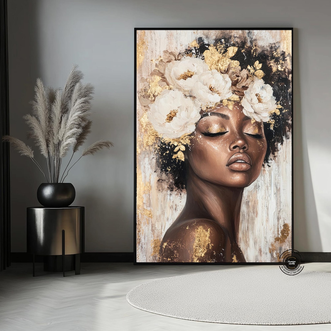 Black Woman Floral Head Canvas Art: African American Woman Decor - Etsy