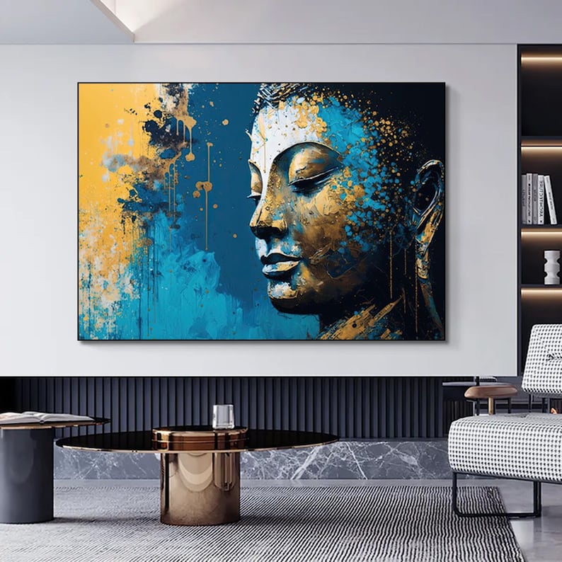 Blue and Gold Buddha Canvas Print: Abstract Religious Wall Art - Etsy
