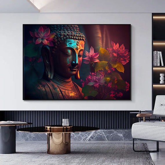 Floral Buddha Canvas Print, Asian Wall Art, Meditation Decor