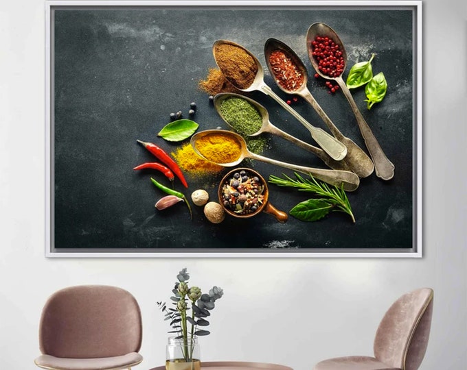 Kitchen Canvas Art-Spoon Spices Canvas Painting-Canvas Pictures-Food Canvas Wall Art-Large Canvas Art-Prints on Canvas-Kitchen Wall Decor