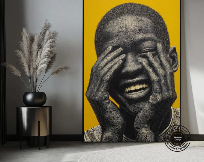 Large Laughter Portrait Modern Afrocentric Wall Decor The Art of Joy in Life