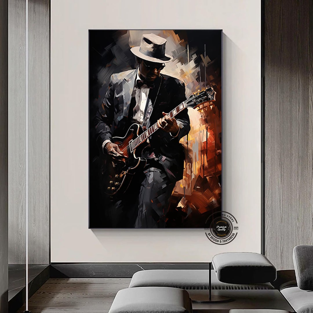 Afro Jazz Art Print: Black Man Guitar Player Canvas - Etsy