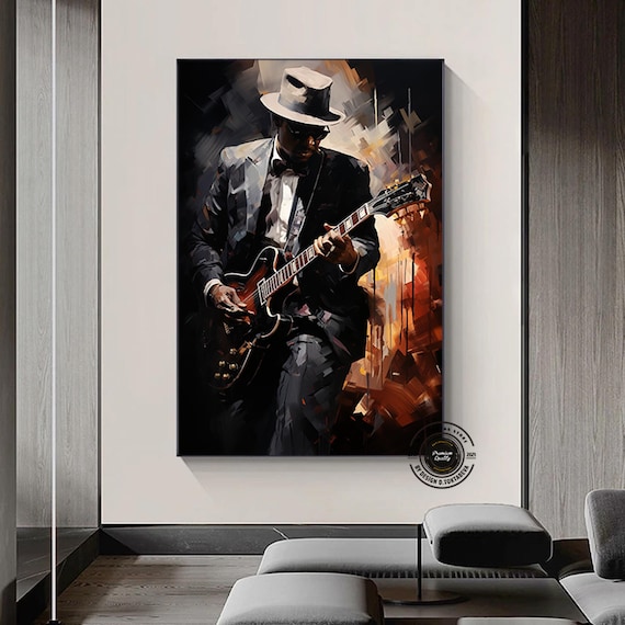 アート・デザイン・音楽 Black Male Afro Jazz Art Print: Black Man Guitar Player Canvas - Etsy