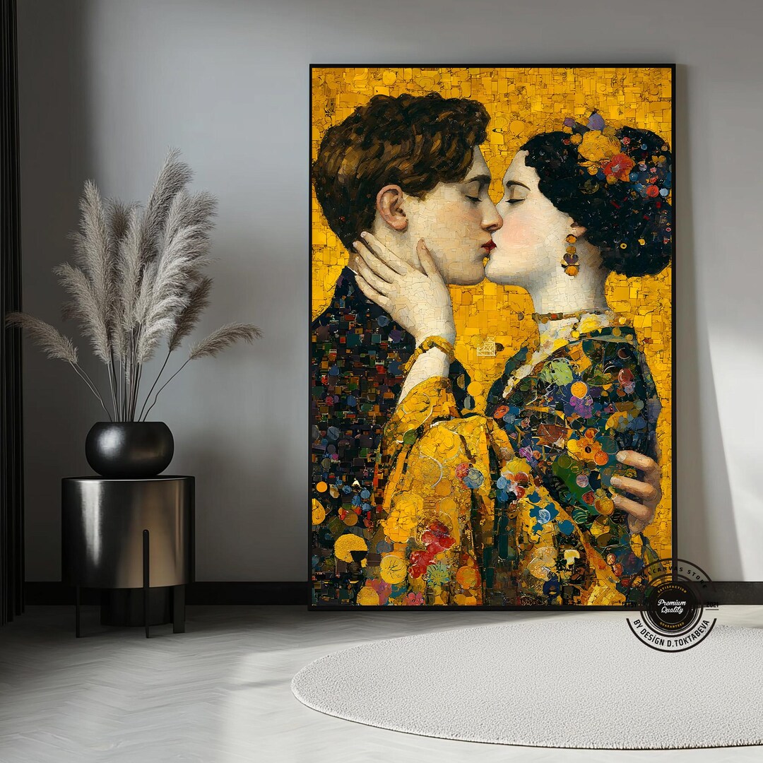 The Kiss Canvas Painting, Gustav Klimt Style, Golden Lovers Wall Art - Etsy
