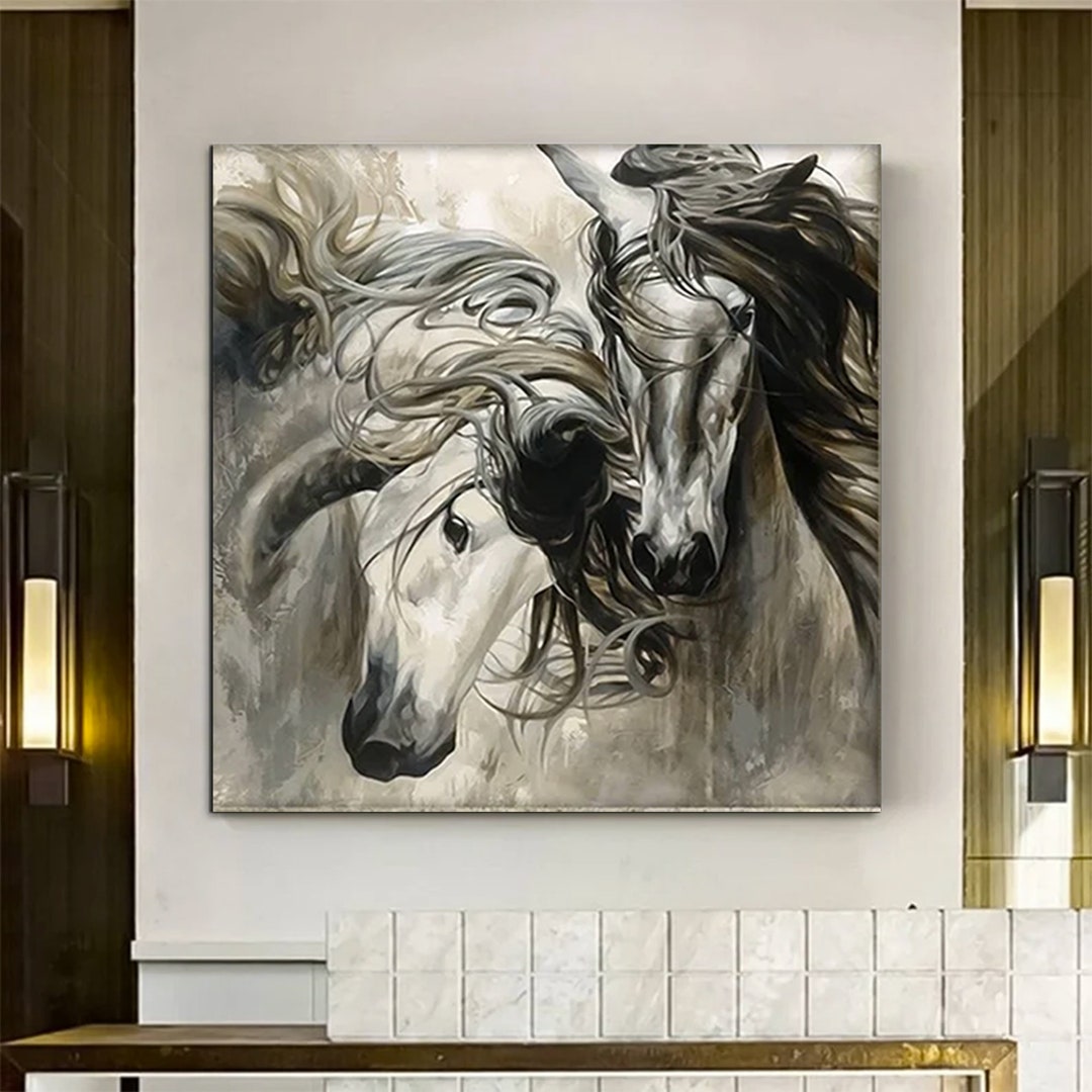 Two Horses Canvas, Horse Canvas Art, Animal Wall Art, Canvas Wall Art ...