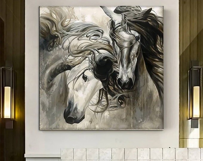 Two Horses Canvas, Horse Canvas Art, Animal Wall Art, Canvas Wall Art, Modern Wall Art,Animal Canvas Print,Home Decor,Luxury  Wall Decor