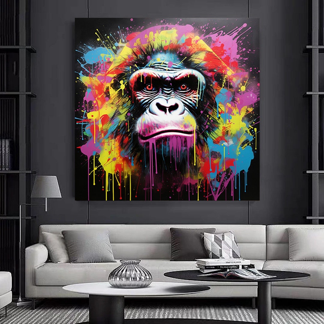 Abstract Graffiti Monkey, Funny Gorilla Wall Art Picture, Colorful ...