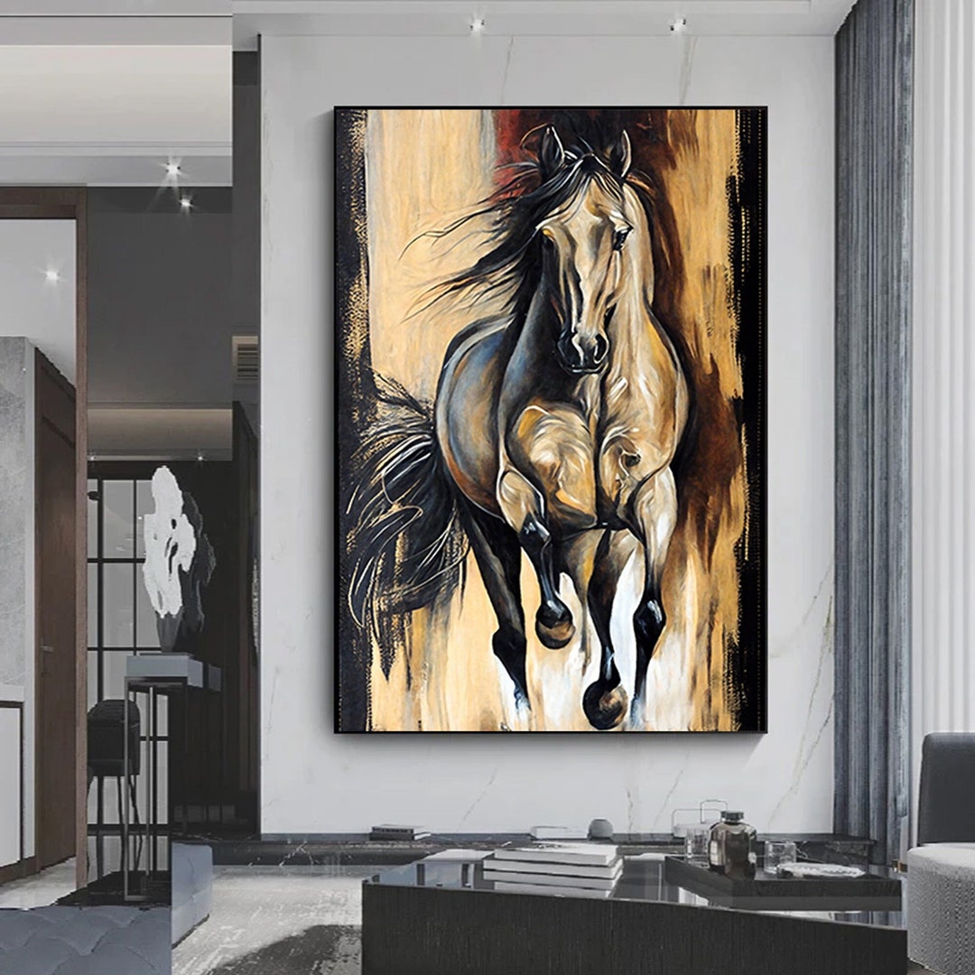 Abstract Black Horse Painting: Large Canvas Wall Art - Etsy