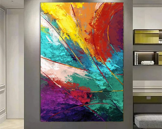 Abstract Wall Art, Red Blue Yellow Color painting canvas print, Living room Home Decor, colorful Print, Colorful Abstract Art Ready To hang