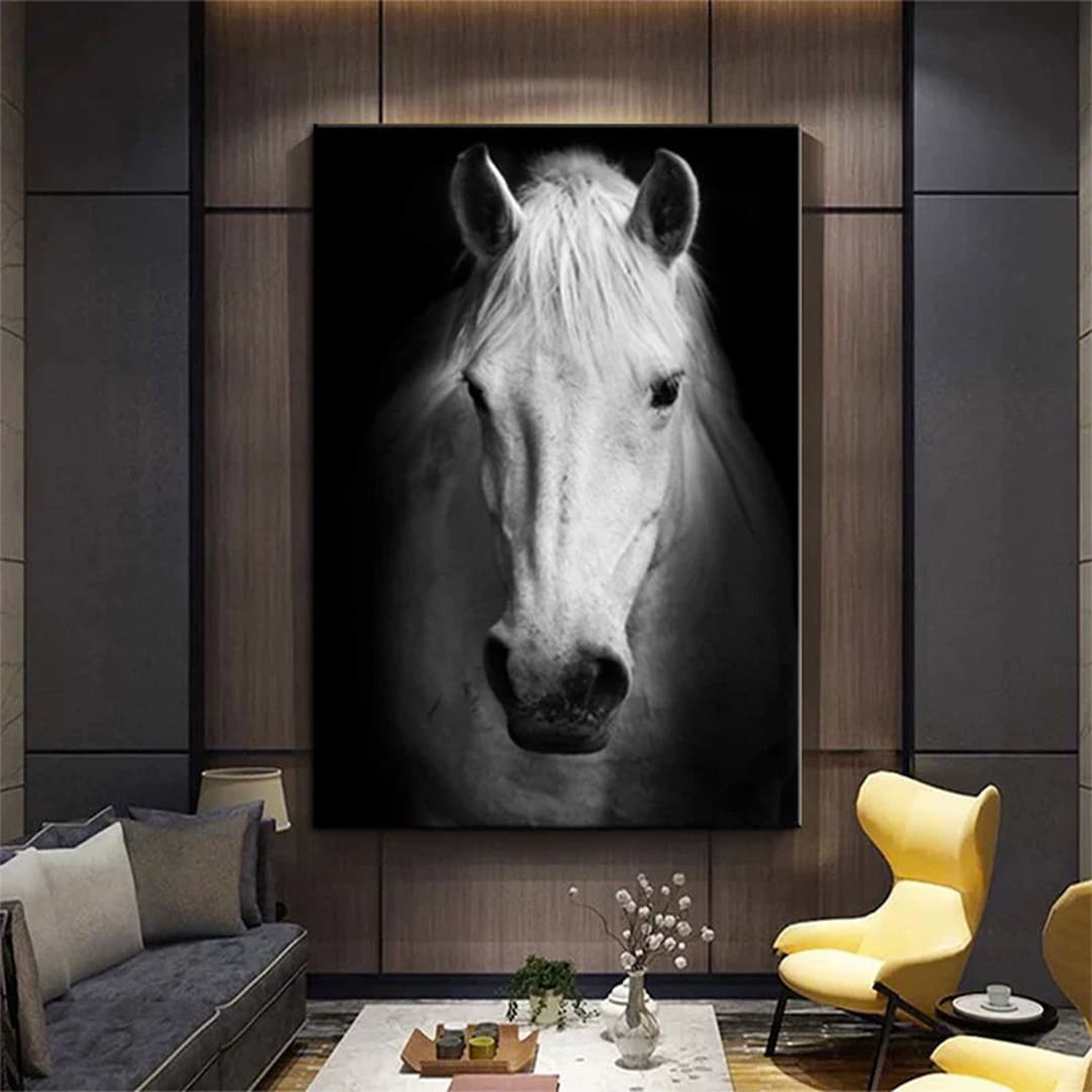 White Horse Wall Art Horse Decor Horse Painting Large Canvas Art Large