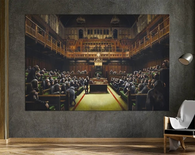 Banksy Chimpanzee Parliament -Banksy Style Canvas - Banksy Reproduction /Printed Picture Wall Art Decoration CANVAS READY to Hang