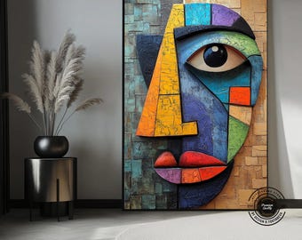 Colorful Cubist Face Canvas – Modern Abstract Geometric Wall Art