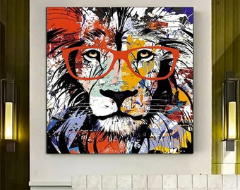 Colorful Graffiti Lion Canvas Print, Modern Animal Wall Art