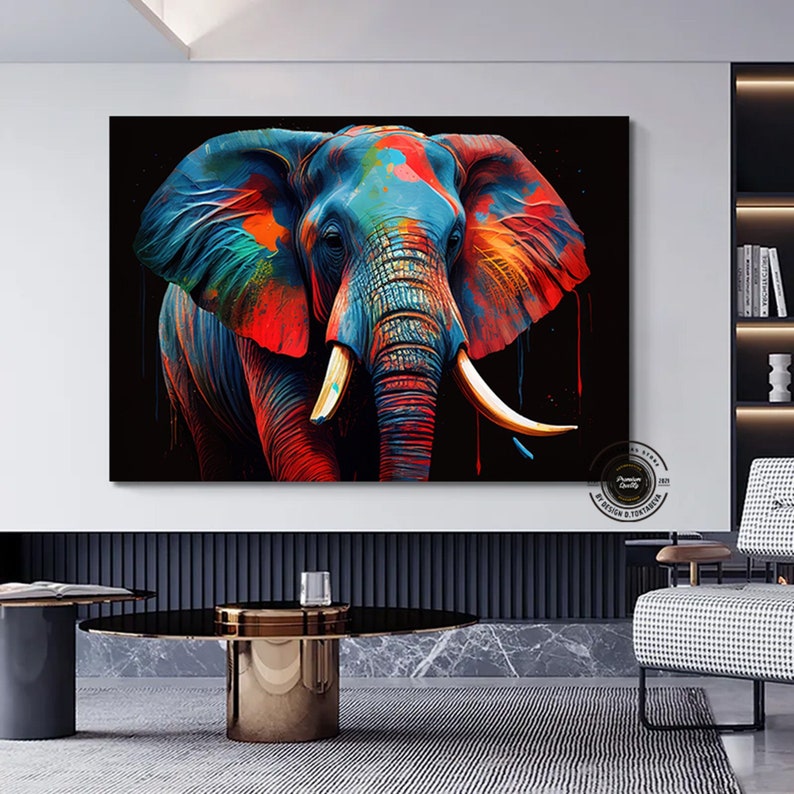 Elephant Wall Decor Living Room, Pop Art Wall Art Canvas, Extra Large ...