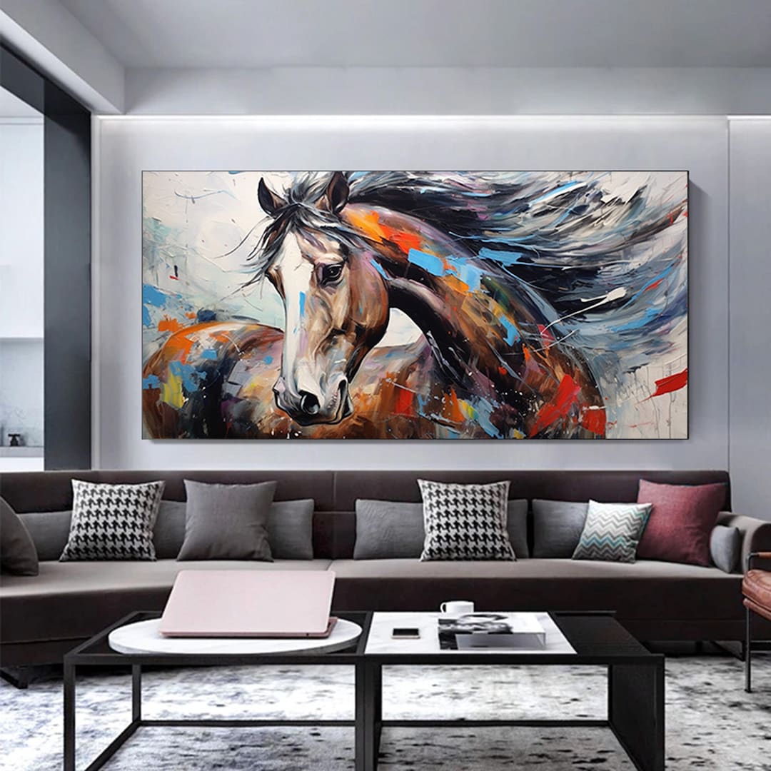 Extra Large Modern Abstract Art Colorful Horse Art, Abstract Painting