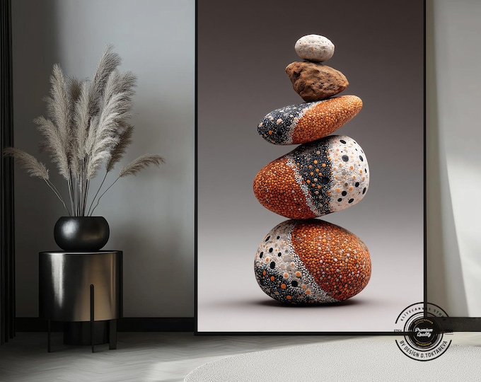 Minimalist Zen Wall Art, Concentric Dots Design, Orange and Black Natural Tones