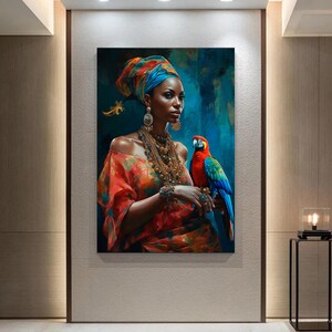 African Woman and Parrot Canvas Print: Textured Ethnic Wall Art - Etsy